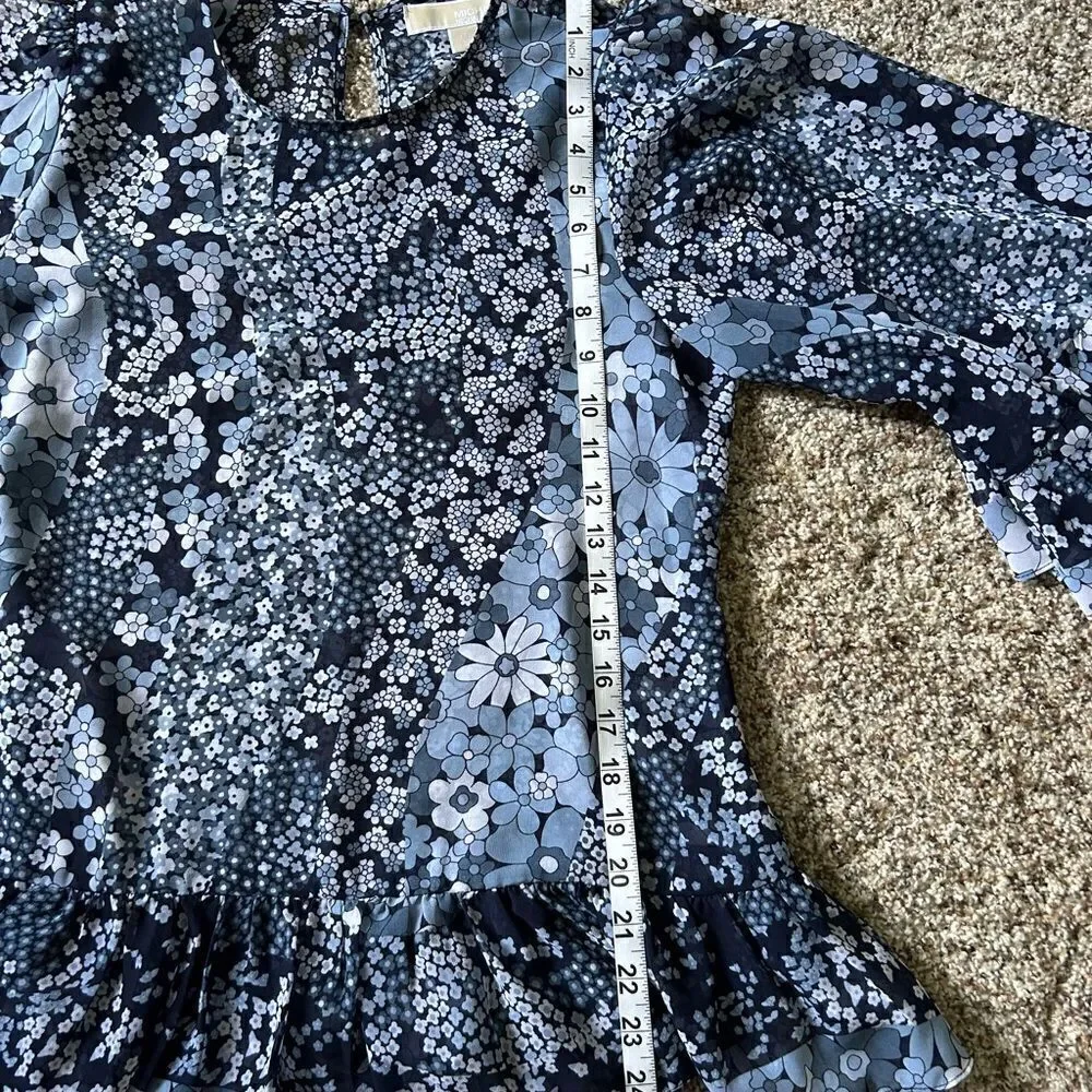 Michael Kors Women’s Blue Floral Sheer Flowy Boho Romantic Top Size Medium